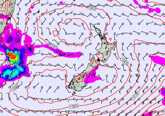 New Zealand forecast chart for Sunday, February 8th, 2026 at 12:00 PM