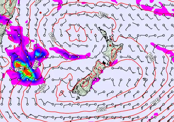 New Zealand forecast chart for Sunday, February 8th, 2026 at 6:00 PM
