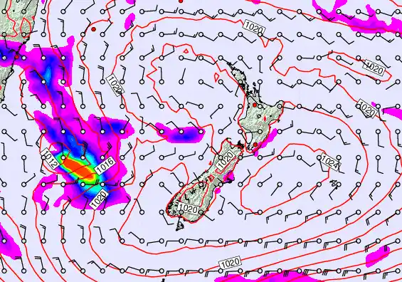 New Zealand forecast chart for Monday, February 9th, 2026 at 12:00 AM