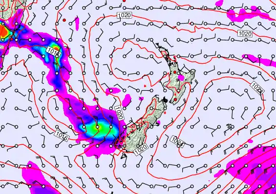 New Zealand forecast chart for Monday, February 9th, 2026 at 12:00 PM