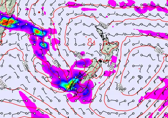 New Zealand forecast chart for Monday, February 9th, 2026 at 6:00 PM