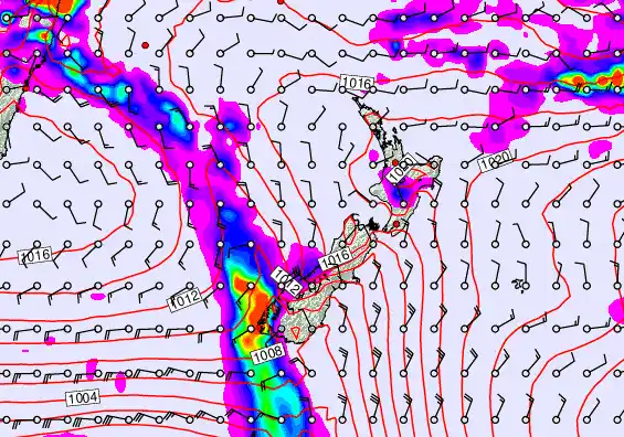New Zealand forecast chart for Thursday, February 12th, 2026 at 12:00 PM