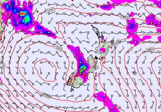 New Zealand forecast chart for Friday, February 13th, 2026 at 6:00 AM