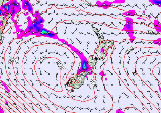 New Zealand forecast chart for Friday, February 13th, 2026 at 12:00 PM