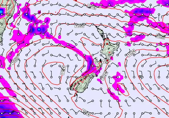 New Zealand forecast chart for Friday, February 13th, 2026 at 6:00 PM