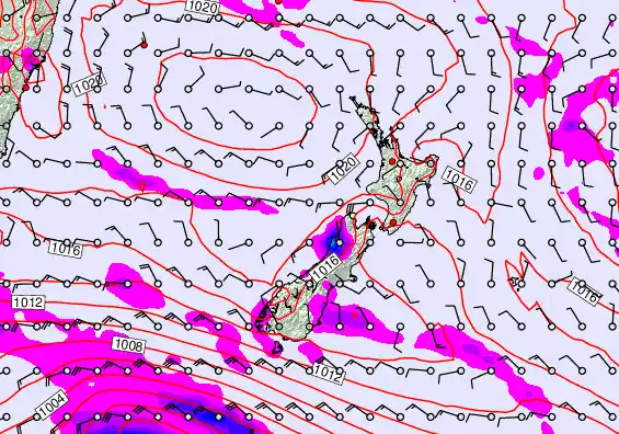 New Zealand forecast chart for Friday, February 6th, 2026 at 12:00 PM