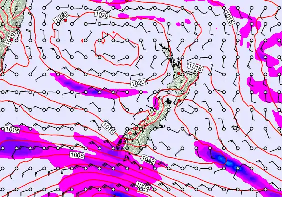 New Zealand forecast chart for Friday, February 6th, 2026 at 6:00 PM