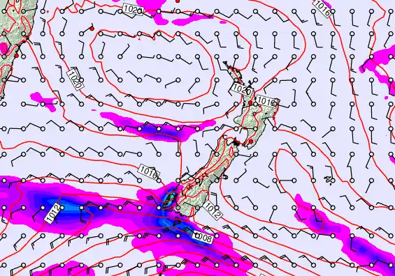 New Zealand forecast chart for Saturday, February 7th, 2026 at 12:00 AM
