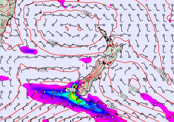 New Zealand forecast chart for Saturday, February 7th, 2026 at 6:00 AM