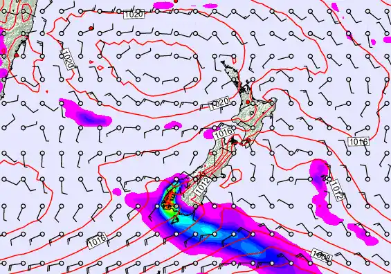 New Zealand forecast chart for Saturday, February 7th, 2026 at 12:00 PM