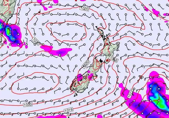New Zealand forecast chart for Sunday, February 8th, 2026 at 12:00 AM