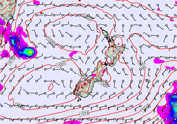 New Zealand forecast chart for Sunday, February 8th, 2026 at 6:00 AM