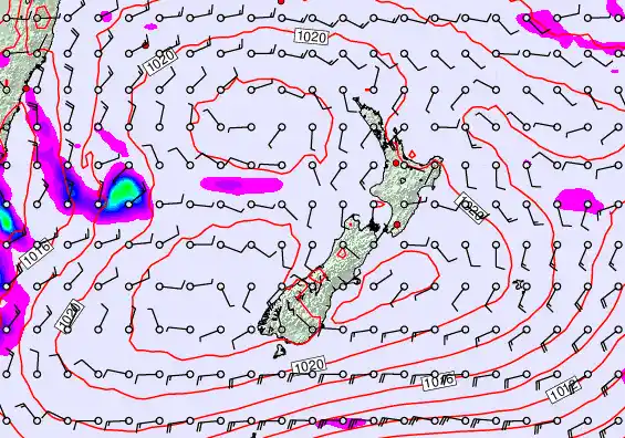 New Zealand forecast chart for Sunday, February 8th, 2026 at 12:00 PM