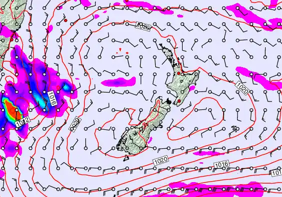 New Zealand forecast chart for Sunday, February 8th, 2026 at 6:00 PM