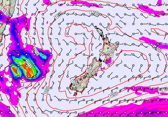 New Zealand forecast chart for Monday, February 9th, 2026 at 12:00 AM