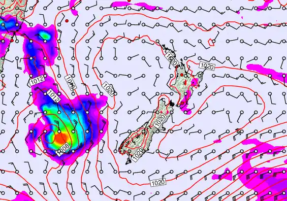 New Zealand forecast chart for Monday, February 9th, 2026 at 6:00 AM