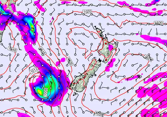 New Zealand forecast chart for Monday, February 9th, 2026 at 12:00 PM