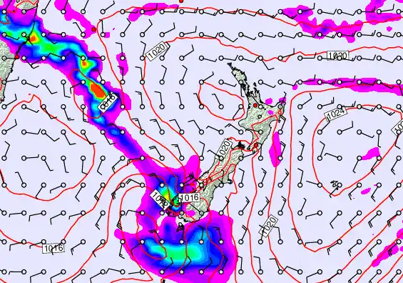 New Zealand forecast chart for Tuesday, February 10th, 2026 at 12:00 AM