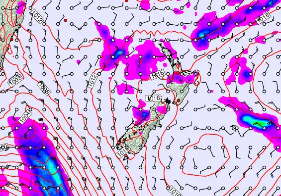 New Zealand forecast chart for Wednesday, February 11th, 2026 at 12:00 PM