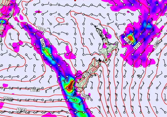 New Zealand forecast chart for Thursday, February 12th, 2026 at 12:00 PM