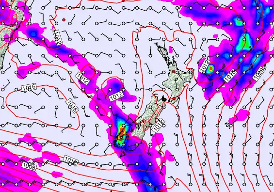 New Zealand forecast chart for Thursday, February 12th, 2026 at 6:00 PM