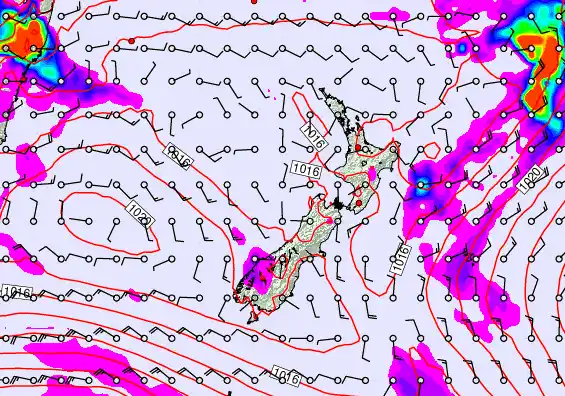 New Zealand forecast chart for Friday, February 13th, 2026 at 6:00 AM