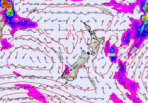 New Zealand forecast chart for Friday, February 13th, 2026 at 12:00 PM