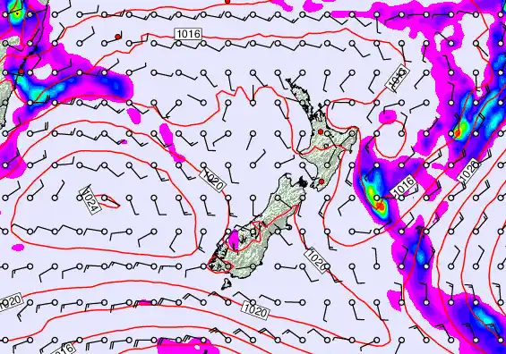 New Zealand forecast chart for Friday, February 13th, 2026 at 6:00 PM