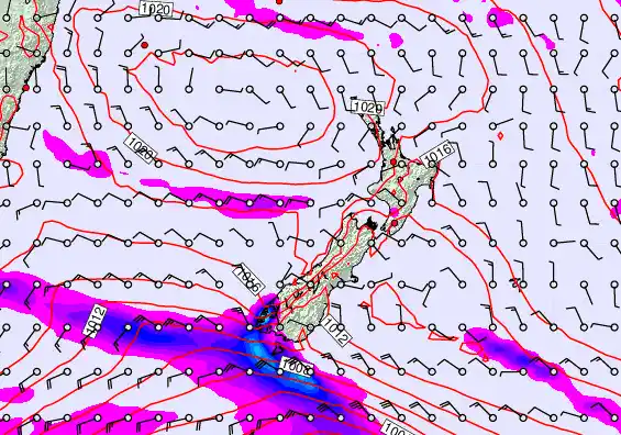 New Zealand forecast chart for Saturday, February 7th, 2026 at 12:00 AM