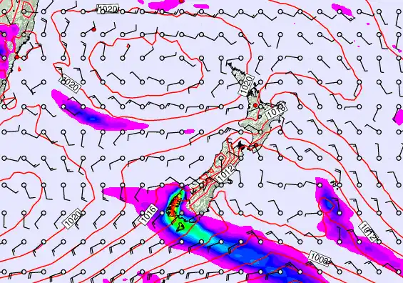 New Zealand forecast chart for Saturday, February 7th, 2026 at 12:00 PM
