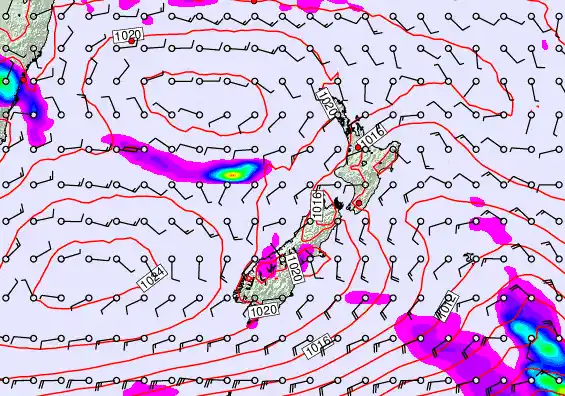 New Zealand forecast chart for Sunday, February 8th, 2026 at 12:00 AM