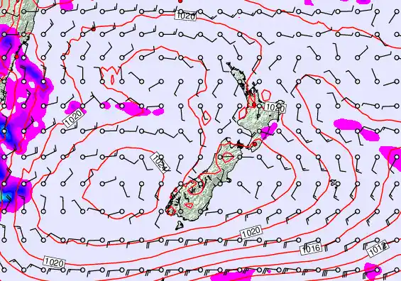 New Zealand forecast chart for Sunday, February 8th, 2026 at 12:00 PM