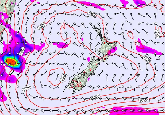 New Zealand forecast chart for Sunday, February 8th, 2026 at 6:00 PM