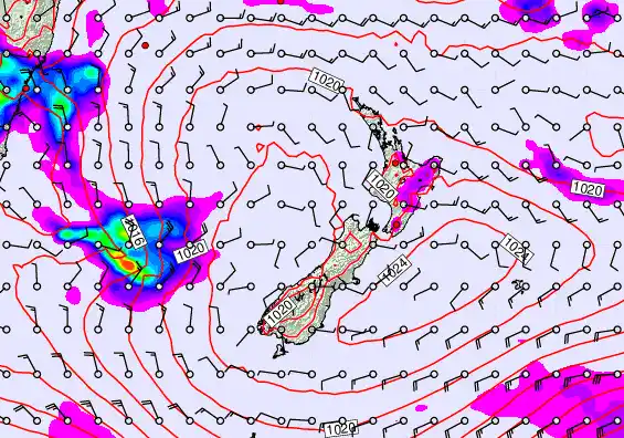 New Zealand forecast chart for Monday, February 9th, 2026 at 6:00 AM