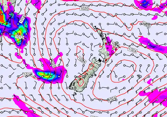 New Zealand forecast chart for Monday, February 9th, 2026 at 12:00 PM