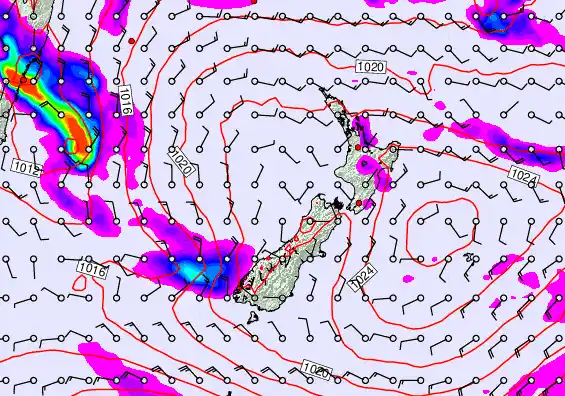 New Zealand forecast chart for Monday, February 9th, 2026 at 6:00 PM