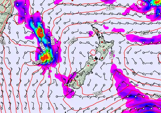 New Zealand forecast chart for Tuesday, February 10th, 2026 at 6:00 PM