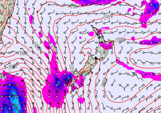 New Zealand forecast chart for Wednesday, February 11th, 2026 at 12:00 PM