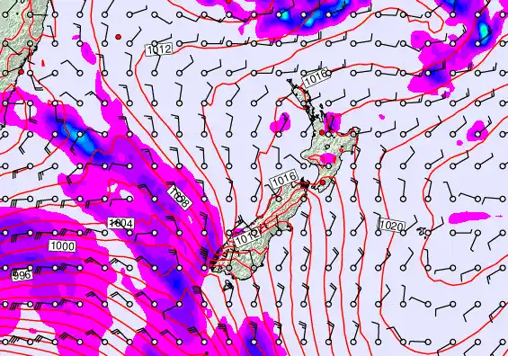 New Zealand forecast chart for Thursday, February 12th, 2026 at 12:00 AM