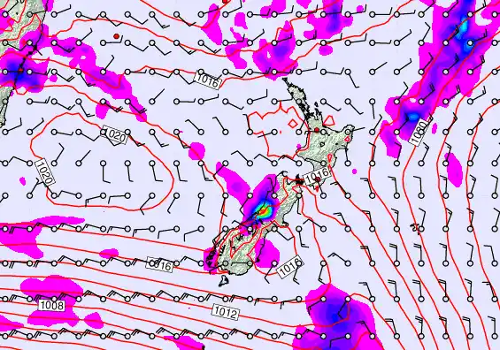 New Zealand forecast chart for Friday, February 13th, 2026 at 12:00 AM