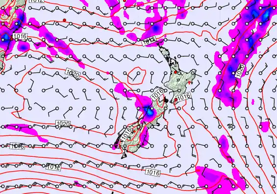 New Zealand forecast chart for Friday, February 13th, 2026 at 6:00 AM
