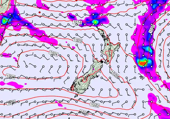 New Zealand forecast chart for Friday, February 13th, 2026 at 6:00 PM