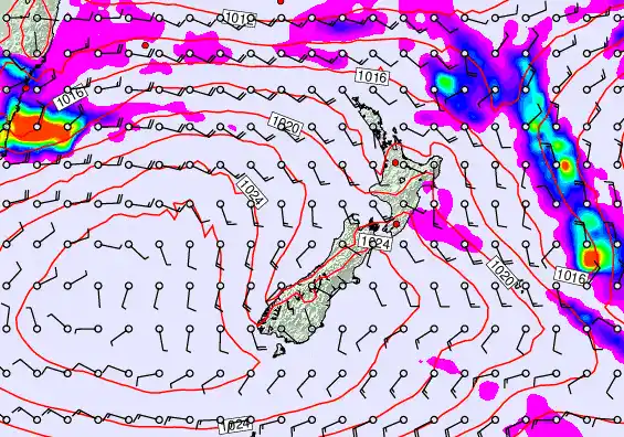 New Zealand forecast chart for Saturday, February 14th, 2026 at 6:00 PM