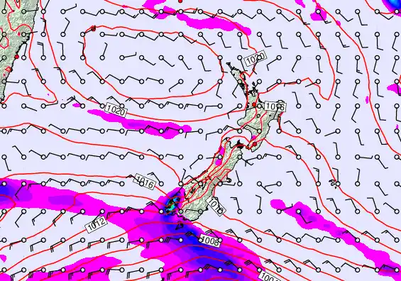 New Zealand forecast chart for Saturday, February 7th, 2026 at 12:00 AM