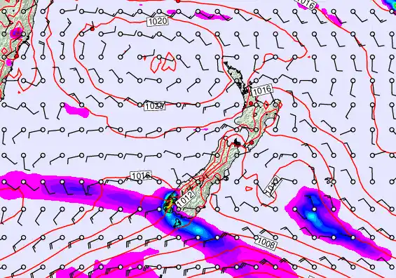 New Zealand forecast chart for Saturday, February 7th, 2026 at 6:00 AM