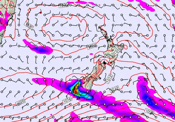 New Zealand forecast chart for Saturday, February 7th, 2026 at 12:00 PM