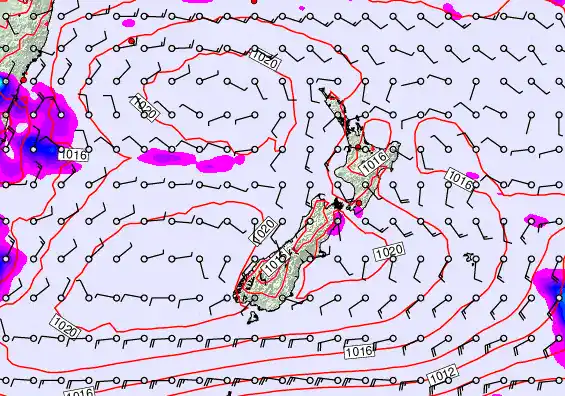 New Zealand forecast chart for Sunday, February 8th, 2026 at 6:00 AM