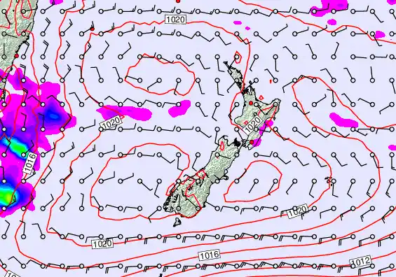 New Zealand forecast chart for Sunday, February 8th, 2026 at 12:00 PM
