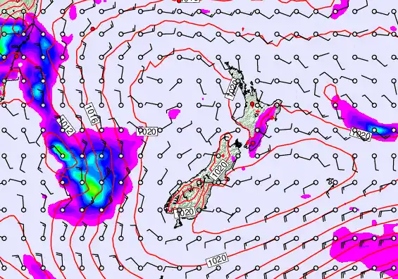New Zealand forecast chart for Monday, February 9th, 2026 at 6:00 AM