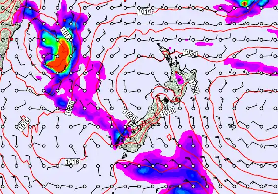 New Zealand forecast chart for Tuesday, February 10th, 2026 at 12:00 PM